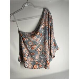 Savanna Jane Gray Orange Floral One Sleeve Poncho Top Size Large NEW